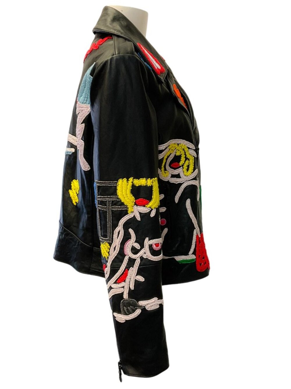 Alice + Olivia x Tom Wasselmann Black Leather Natural Beauty Moto Jacket - Picture 2 of 4